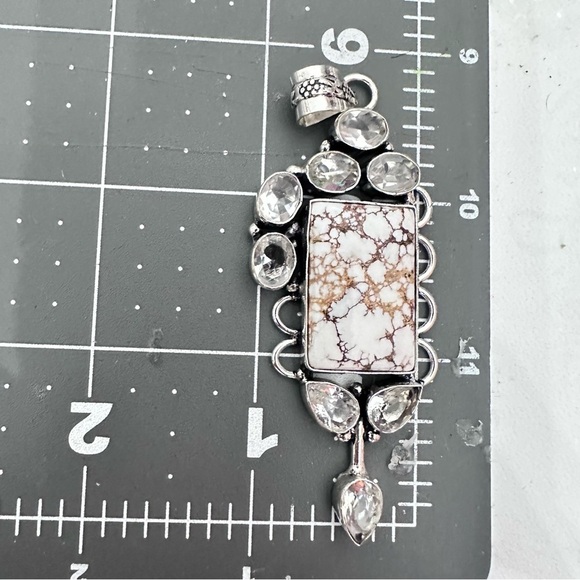 Gemstone Pendant Magnesite Bezel Set Glass Accent Multi Stone Silver Tone 0790 B - Picture 10 of 10